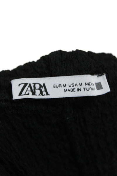 Zara Womens Basic Black Polyester Round Neck Short Sleeve Blouse Size M