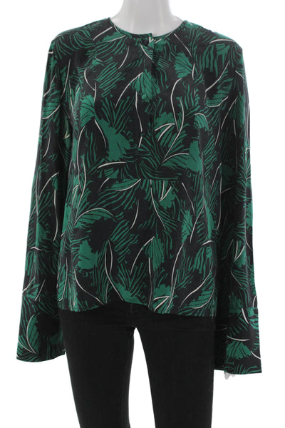 Equipment Femme Womens Black Silk Floral Round Neck Long Sleeve Blouse Size M