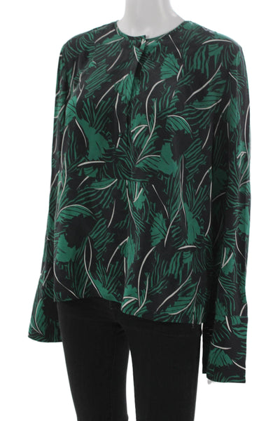 Equipment Femme Womens Black Silk Floral Round Neck Long Sleeve Blouse Size M