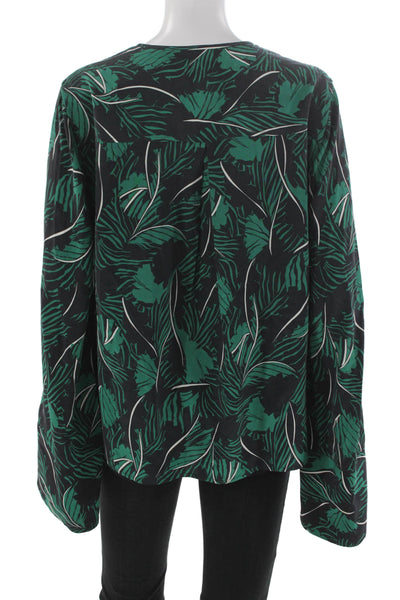 Equipment Femme Womens Black Silk Floral Round Neck Long Sleeve Blouse Size M