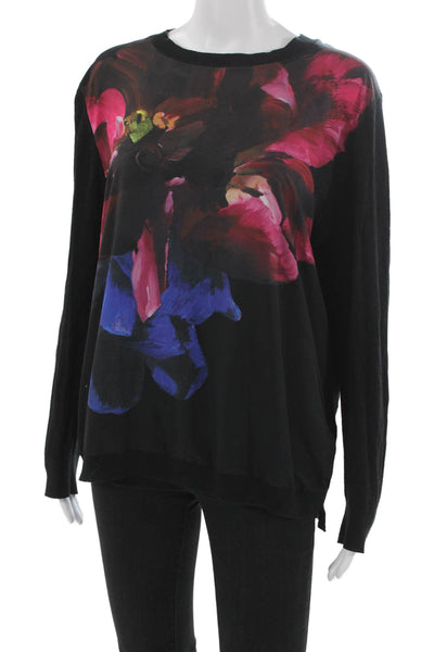 Ted Baker London Women Black Floral Cotton Crewneck Pullover Long Sleeve Size 4