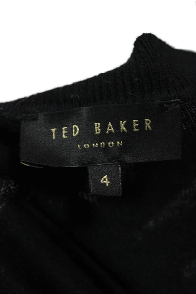 Ted Baker London Women Black Floral Cotton Crewneck Pullover Long Sleeve Size 4