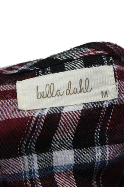 Bella Dahl Women Plaid Rayon Boat Neck Button Long Sleeve Basic Blouse Size M