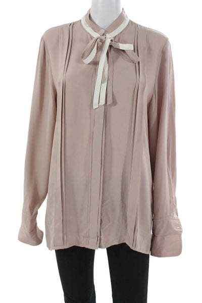 Reiss Women Tunic Blouse Collared Long Sleeve Beige Viscose Size 10
