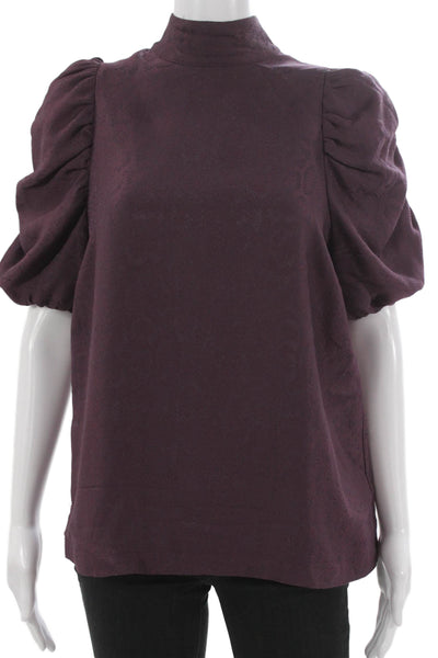 Ted Baker London Womens Purple Viscose Mock Neck Short Sleeve Blouse Size 2