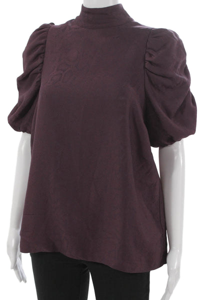 Ted Baker London Womens Purple Viscose Mock Neck Short Sleeve Blouse Size 2