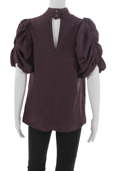 Ted Baker London Womens Purple Viscose Mock Neck Short Sleeve Blouse Size 2