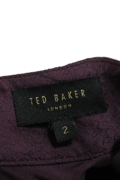 Ted Baker London Womens Purple Viscose Mock Neck Short Sleeve Blouse Size 2