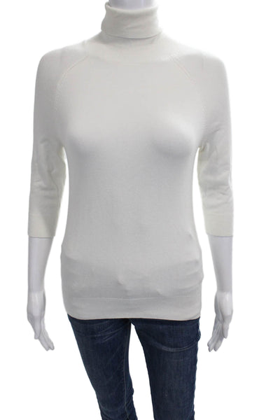 Zara Women White Cotton Turtleneck Pullover Sweater 3/4 Sleeve Size S