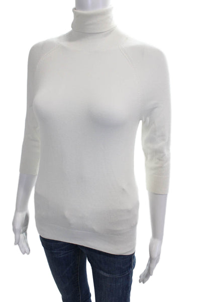 Zara Women White Cotton Turtleneck Pullover Sweater 3/4 Sleeve Size S