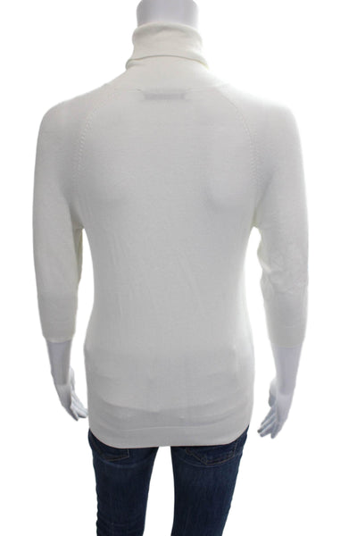 Zara Women White Cotton Turtleneck Pullover Sweater 3/4 Sleeve Size S