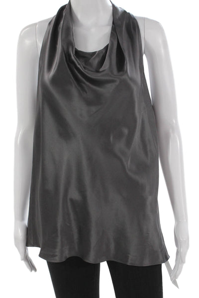 Vince Women Silk Cowl Neck Sleeveless Tunic Blouse Gray Size L