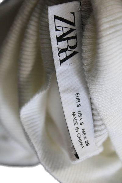 Zara Women White Cotton Turtleneck Pullover Sweater 3/4 Sleeve Size S