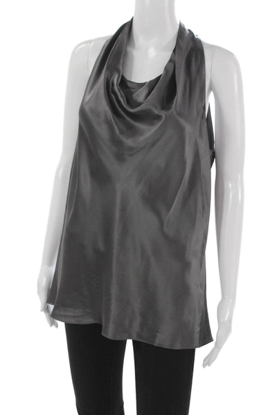 Vince Women Silk Cowl Neck Sleeveless Tunic Blouse Gray Size L