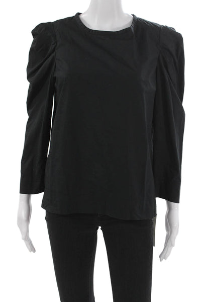 Joie Womens Black Cotton Basic Blouse Round Neck Button Long Sleeve Size M