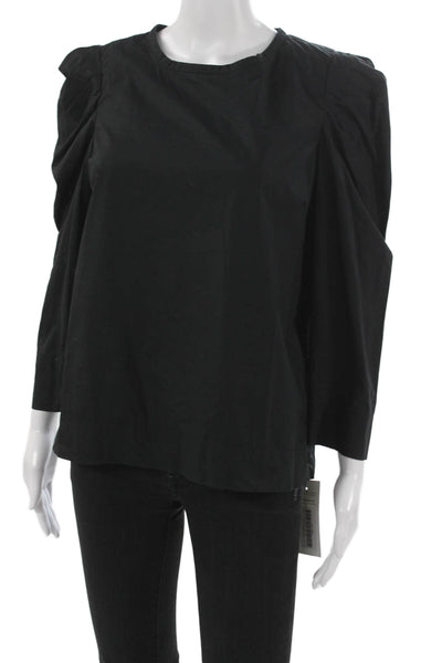 Joie Womens Black Cotton Basic Blouse Round Neck Button Long Sleeve Size M