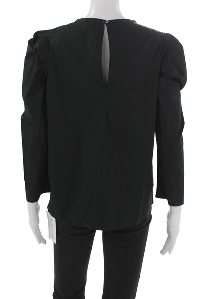 Joie Womens Black Cotton Basic Blouse Round Neck Button Long Sleeve Size M