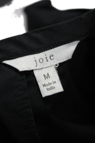Joie Womens Black Cotton Basic Blouse Round Neck Button Long Sleeve Size M