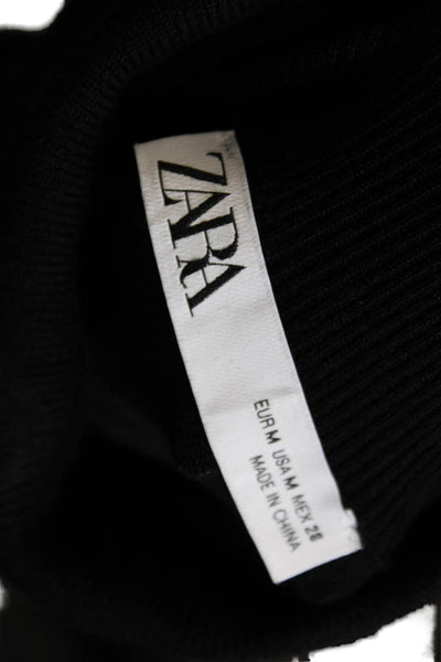 Zara Womens Black Turtleneck Pullover Sweater 3/4 Sleeve Polyester Size M