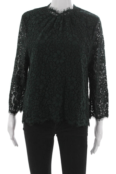 Joie Womens Green Floral Rayon High Neck Long Sleeve Blouse Size M