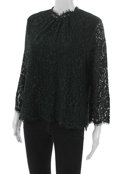 Joie Womens Green Floral Rayon High Neck Long Sleeve Blouse Size M