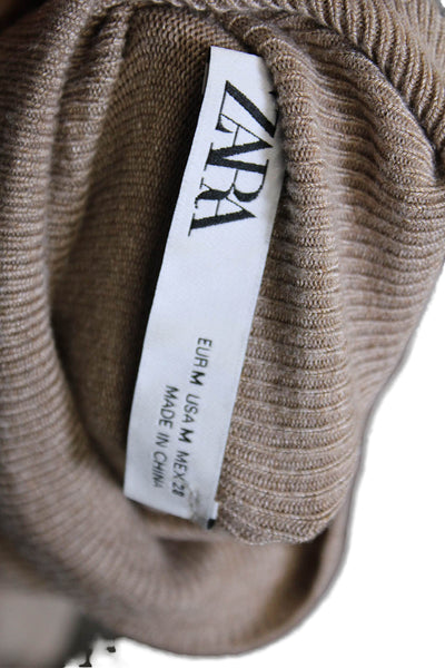 Zara Women Pullover Sweater Beige Turtleneck Long Sleeve Polyester Size M