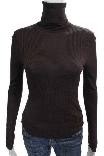 Zara Womens Basic T-Shirt Turtleneck Long Sleeve Brown Polyester Size S