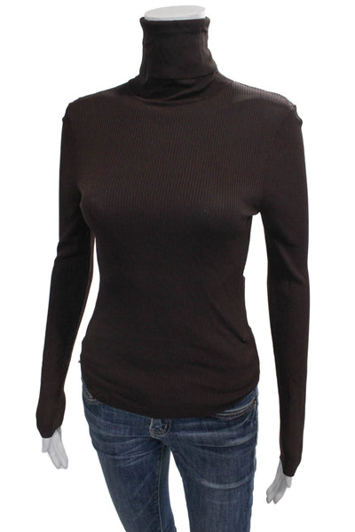 Zara Womens Basic T-Shirt Turtleneck Long Sleeve Brown Polyester Size S
