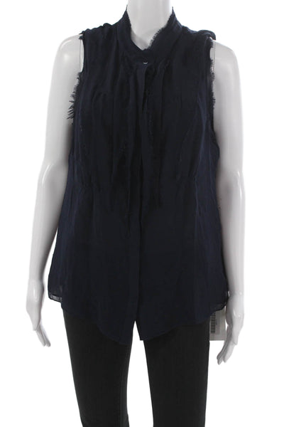 Vince Womens Silk Collared Sleeveless Blouse Blue Button Size 12
