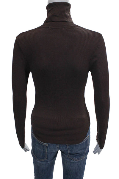 Zara Womens Basic T-Shirt Turtleneck Long Sleeve Brown Polyester Size S