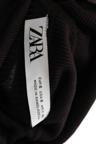 Zara Womens Basic T-Shirt Turtleneck Long Sleeve Brown Polyester Size S