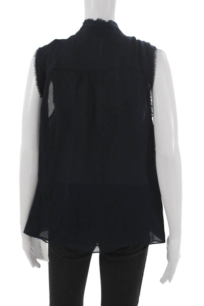Vince Womens Silk Collared Sleeveless Blouse Blue Button Size 12