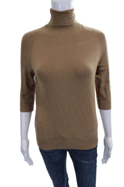 Zara Women Beige Turtleneck Pullover Sweater 3/4 Sleeve Polyester Size S