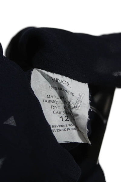 Vince Womens Silk Collared Sleeveless Blouse Blue Button Size 12
