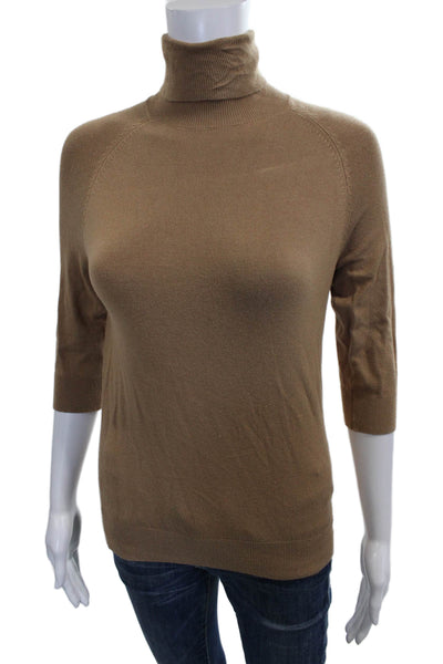 Zara Women Beige Turtleneck Pullover Sweater 3/4 Sleeve Polyester Size S