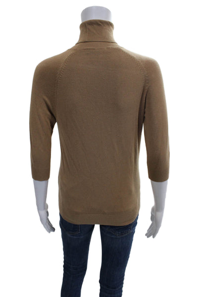 Zara Women Beige Turtleneck Pullover Sweater 3/4 Sleeve Polyester Size S