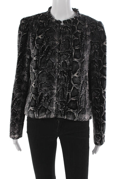 Rebecca Taylor Women Animal Print Basic Jacket Rayon Zip Long Sleeve Size L