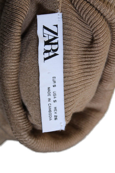 Zara Women Beige Turtleneck Pullover Sweater 3/4 Sleeve Polyester Size S