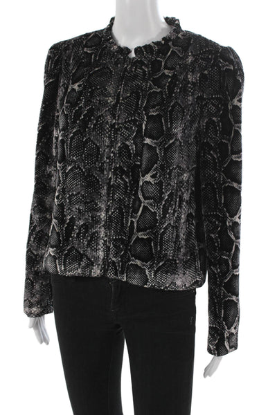 Rebecca Taylor Women Animal Print Basic Jacket Rayon Zip Long Sleeve Size L