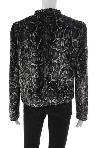 Rebecca Taylor Women Animal Print Basic Jacket Rayon Zip Long Sleeve Size L