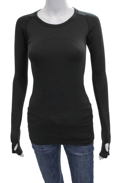 Lululemon Women Gray Nylon Pullover T-Shirt Crew Neck Long Sleeve Size 4