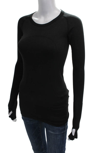 Lululemon Women Gray Nylon Pullover T-Shirt Crew Neck Long Sleeve Size 4