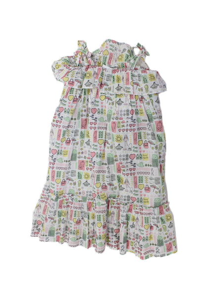 Bonpoint Girls Spaghetti Strap Square Neck Abstract Dress White Multi Size 4