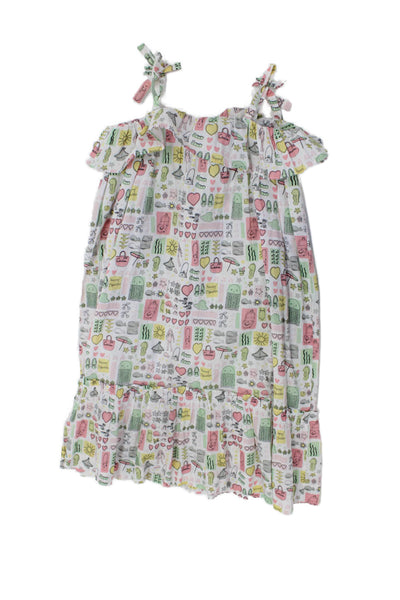 Bonpoint Girls Spaghetti Strap Square Neck Abstract Dress White Multi Size 4