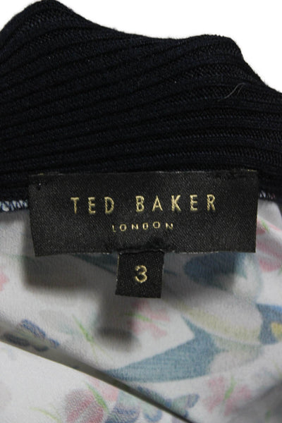 Ted Baker London Womens Cardigan Blue Floral Cowl Neck Long Sleeve Size 3