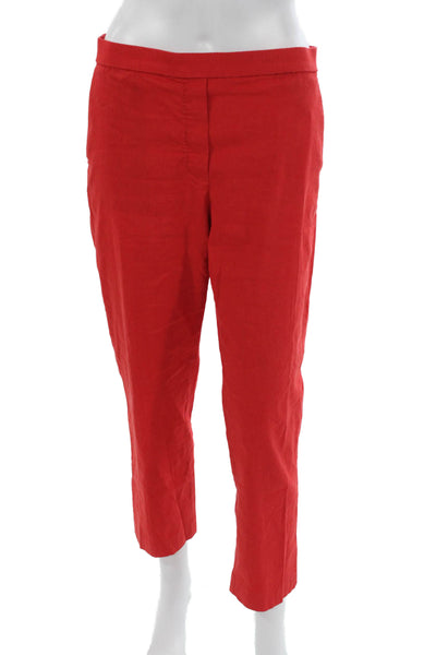 Theory Women Ankle Pants Red Linen Pull On Size 8