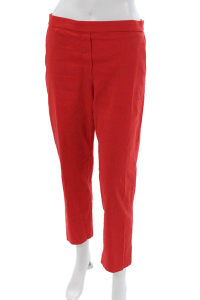 Theory Women Ankle Pants Red Linen Pull On Size 8