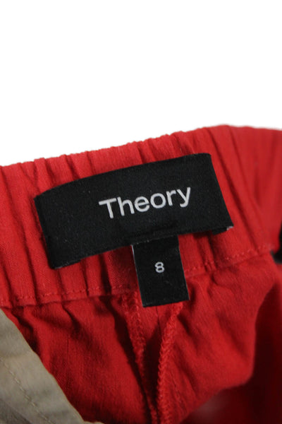 Theory Women Ankle Pants Red Linen Pull On Size 8