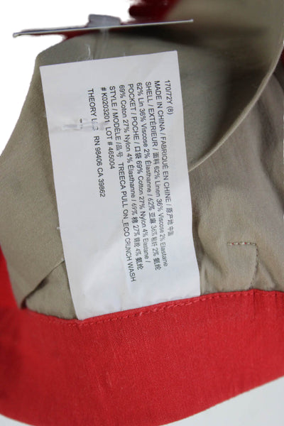 Theory Women Ankle Pants Red Linen Pull On Size 8