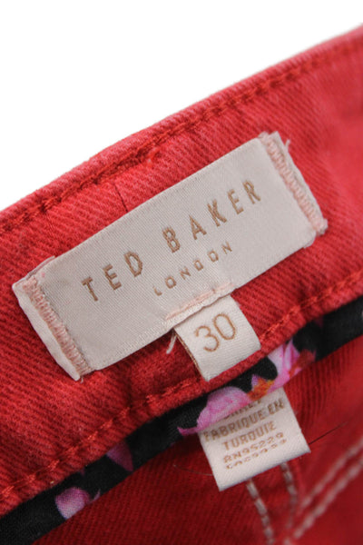 Ted Baker London Women Skinny Red Jeans Cotton Mid Rise Size 30